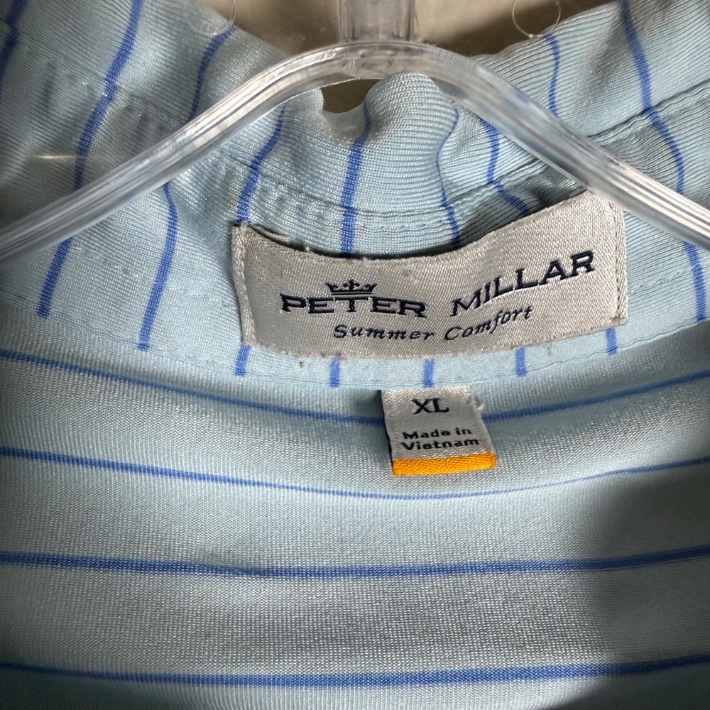Peter Millar Summer Comfort Mens XL Blue Striped Performance Polo Golf Shirt - Picture 6 of 6